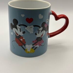 Disney Blue Ceramic Mug with Red Heart Handle featuring Mickey & Minnie
